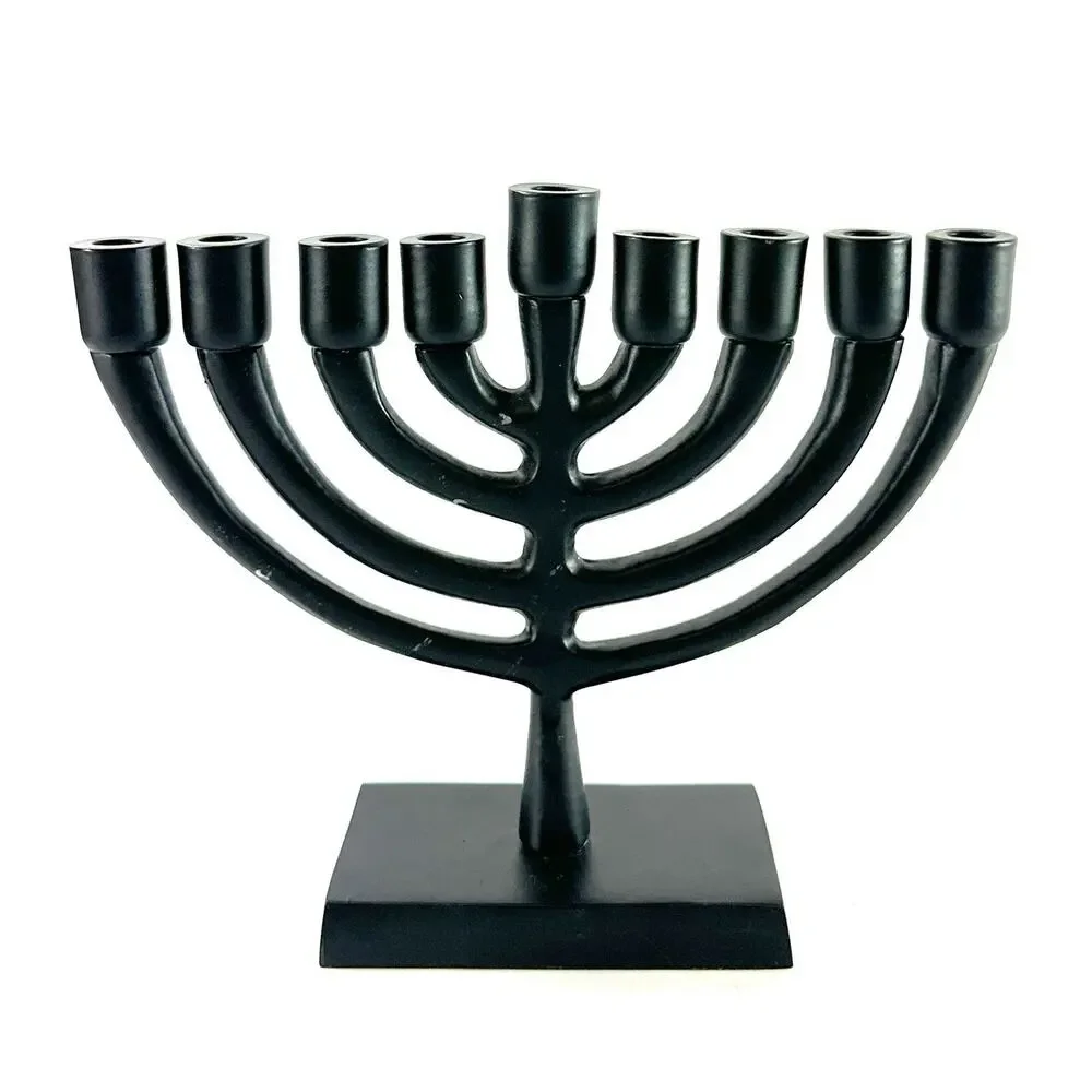Black Metal Menorah 9 Branch Candle Holder Modern Hanukkah Judaica 7” Wide - Picture 3 of 6